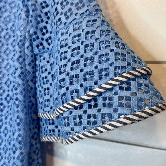 Draper James Size 4 Top Lattice Double Bell Sleeve Blue White Lace Sheer Easter - Picture 5 of 12